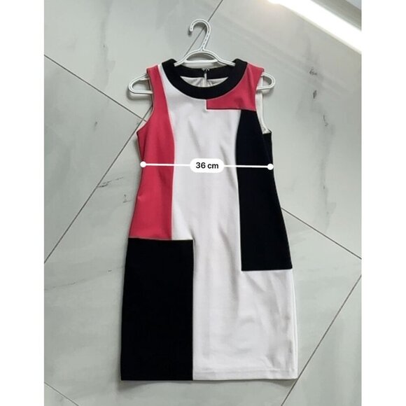 CALVIN KLEIN | Midi Dress | Size 4 | White Pink Black | Polyester Spandex Blend - Picture 14 of 14